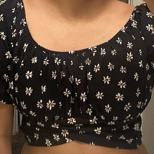black floral back tie top with daisys